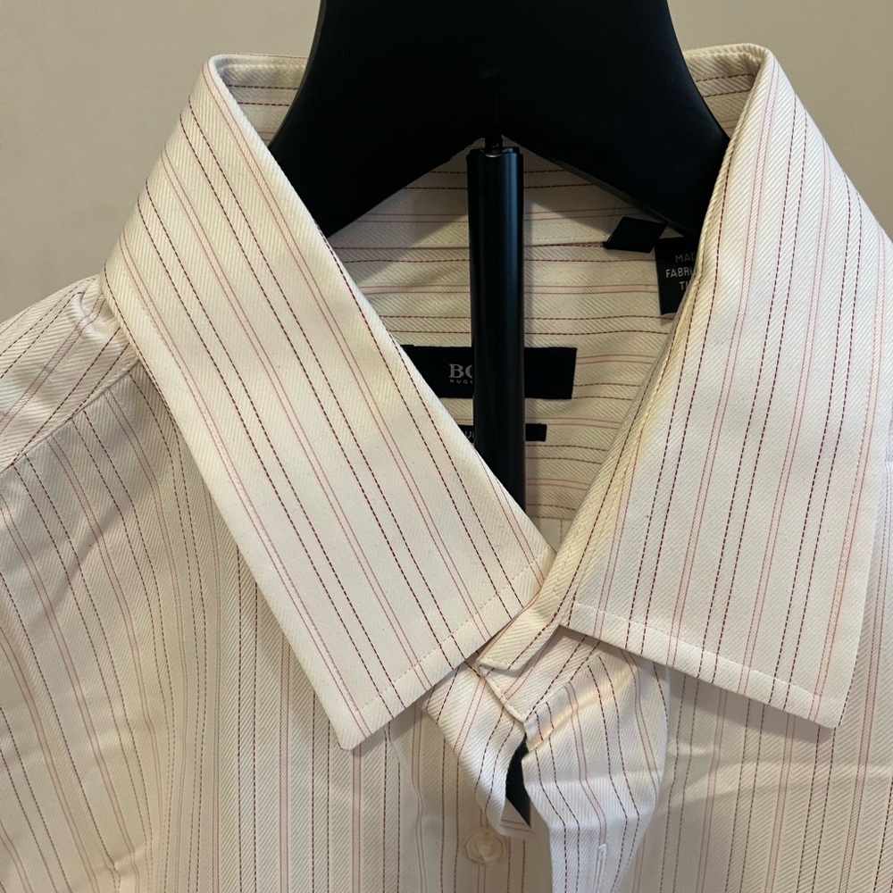Boss Cream and Red Striped Dress Shirt
